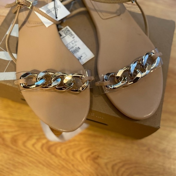 ZARA WOMEN CHAIN TRIM LOW HEELED SANDALS Beige SIZE US9/40 NEW With TAGS - Picture 6 of 9